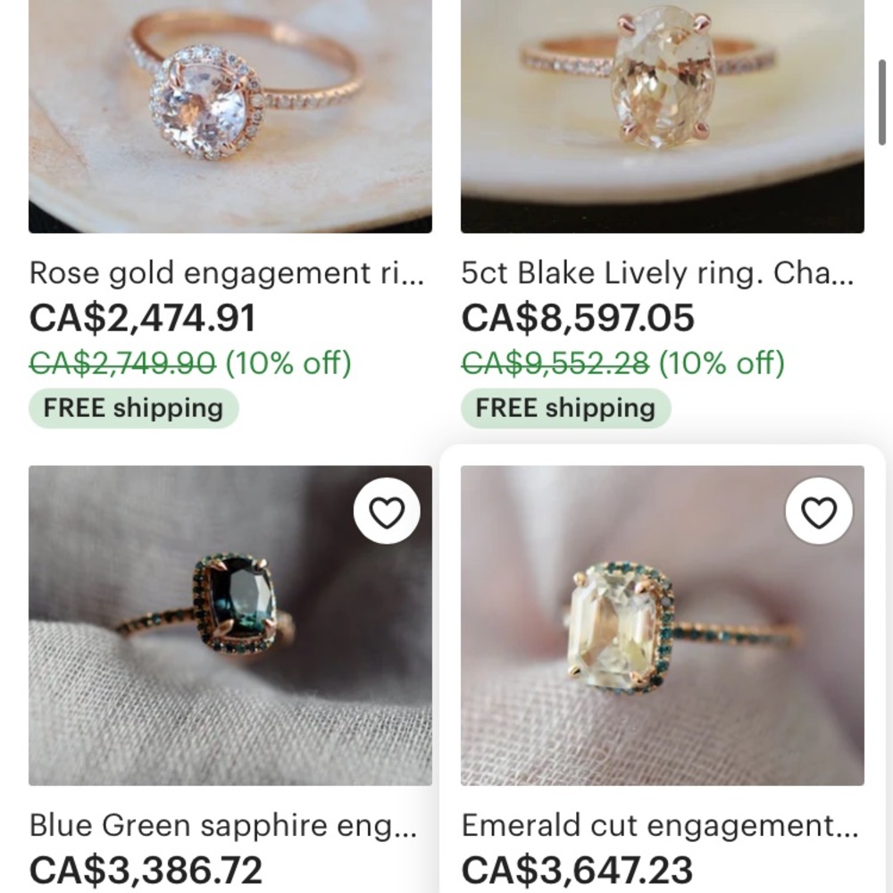 14k rose gold, diamond and emerald cut peach sapphire engagement ring - Picture 16 of 16
